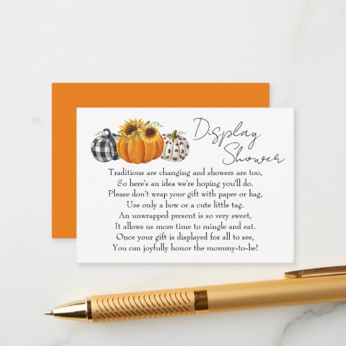 Autumn Pumpkin Sunflower Baby Display Shower Enclosure Card