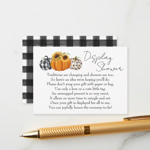 Autumn Pumpkin Sunflower Baby Display Shower Enclosure Card