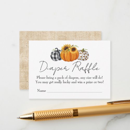 Autumn Pumpkin Sunflower Baby Shower Diaper Raffle Enclosure Card