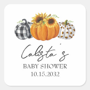 Autumn Pumpkin & Sunflower Baby Shower Favors Square Sticker