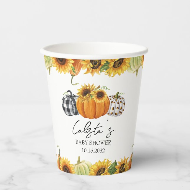 Autumn Pumpkin & Sunflower Baby Shower Paper Cups (Front)