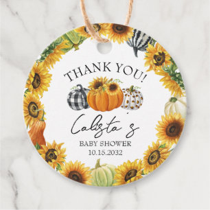 Autumn Pumpkin & Sunflower Baby Shower Thank You Favor Tags