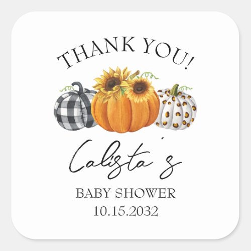 Autumn Pumpkin  Sunflower Baby Shower Thank You Square Sticker