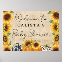 Autumn Pumpkin Sunflower Baby Shower Welcome Poster