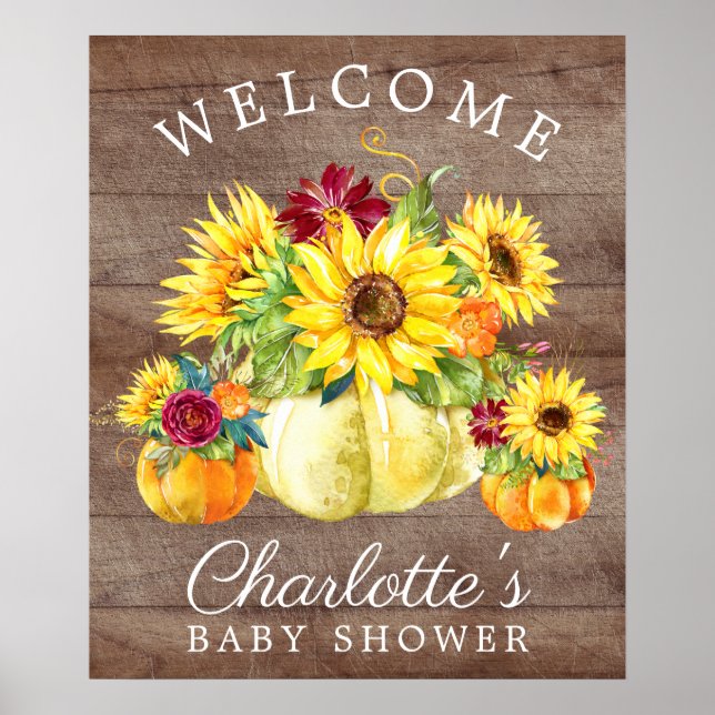 Autumn Pumpkin Sunflower Baby Shower Welcome Sign (Front)