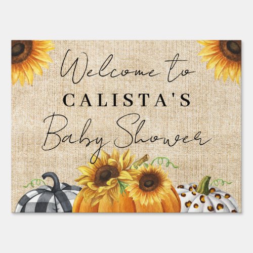 Autumn Pumpkin Sunflower Baby Shower Welcome Sign
