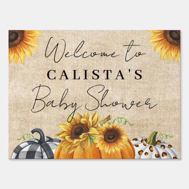 Autumn Pumpkin Sunflower Baby Shower Welcome Sign (Front)