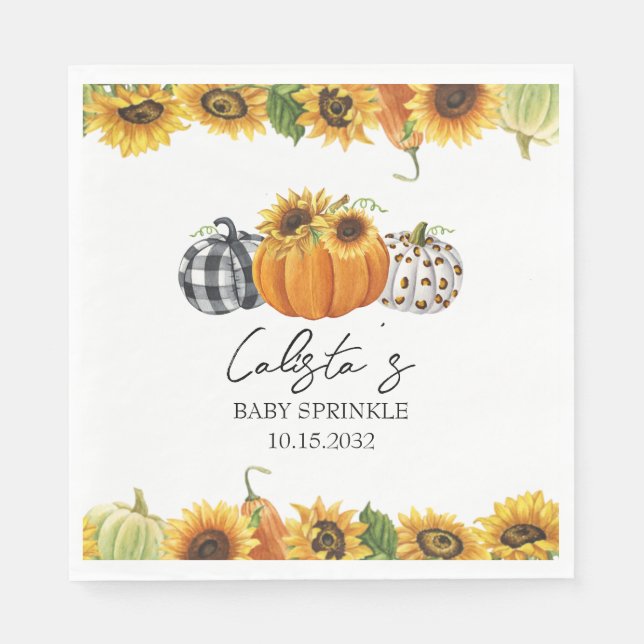 Autumn Pumpkin & Sunflower Baby Sprinkle Napkins (Front)