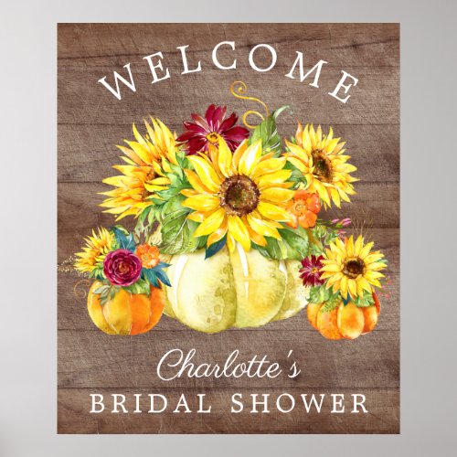 Autumn Pumpkin Sunflower Bridal Shower Welcome Poster