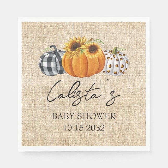 Autumn Pumpkin Sunflower Burlap Baby Shower Napkins (Front)