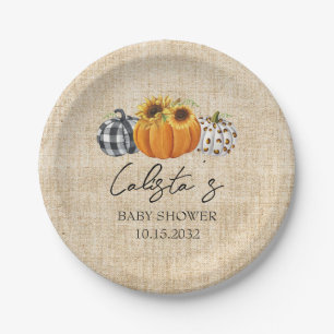 Autumn Pumpkin Sunflower Burlap Baby Shower Paper Plates
