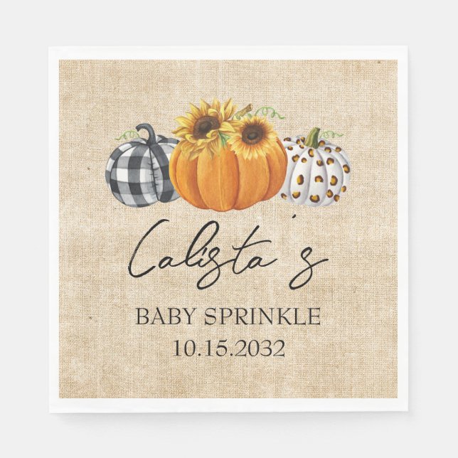 Autumn Pumpkin Sunflower Burlap Baby Sprinkle Napkins (Front)