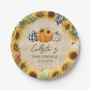 Autumn Pumpkin Sunflower Burlap Baby Sprinkle Paper Plates