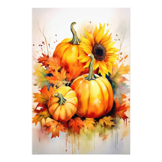 Autumn Pumpkin & Sunflower Photo Print
