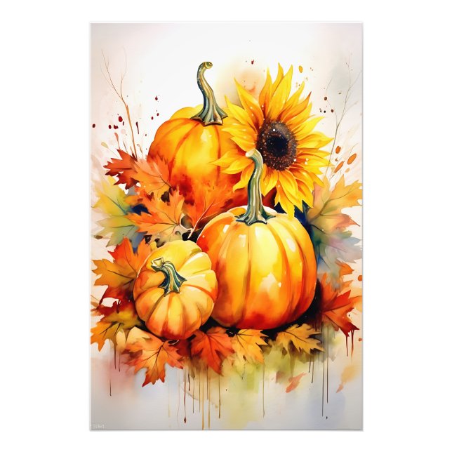 Autumn Pumpkin & Sunflower Photo Print (Front)