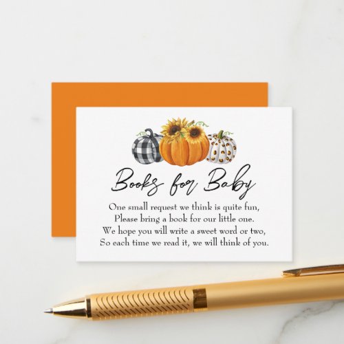 Autumn Pumpkin Sunflowers Baby Shower Book Request Enclosure Card