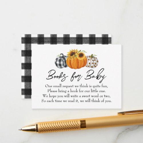 Autumn Pumpkin Sunflowers Baby Shower Book Request Enclosure Card