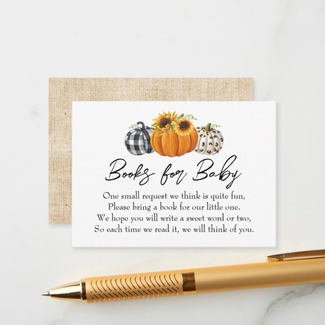 Autumn Pumpkin Sunflowers Baby Shower Book Request Enclosure Card (Front/Back In Situ)