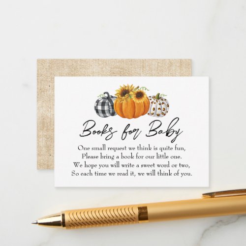 Autumn Pumpkin Sunflowers Baby Shower Book Request Enclosure Card