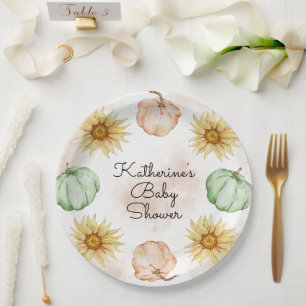 Autumn Pumpkin Sunflowers Baby Shower Paper Plates