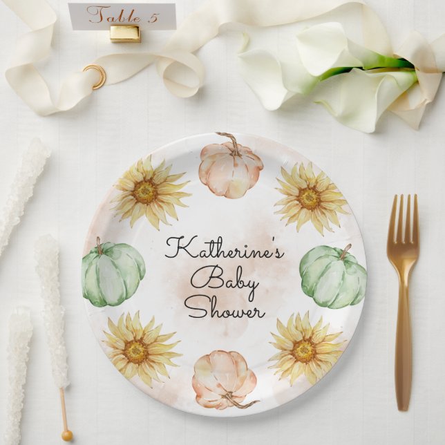 Autumn Pumpkin Sunflowers Baby Shower Paper Plates (Wedding)