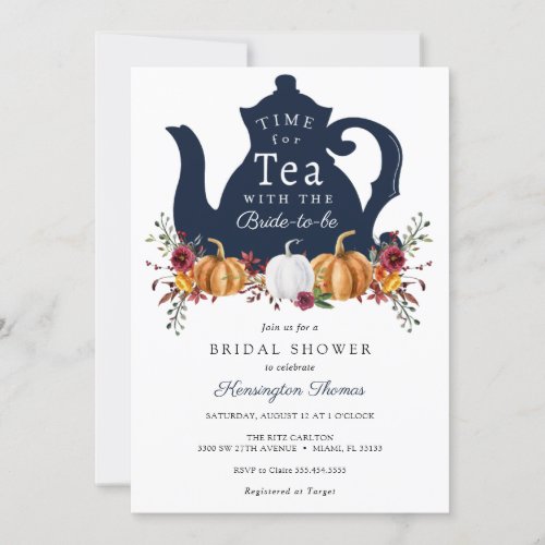 Autumn Pumpkin Tea Time Bridal Shower Invitation