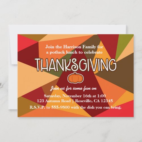 Autumn Pumpkin Thanksgiving Fun Colorful Fall Invitation