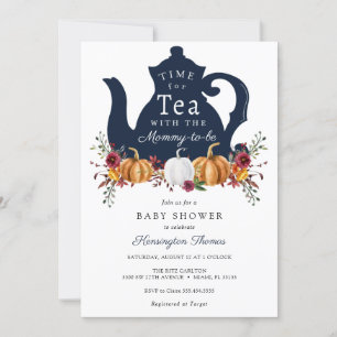 Autumn Pumpkin Time for Tea Baby Shower Invitation