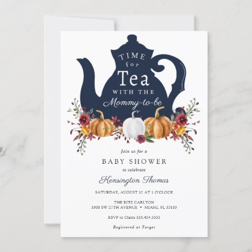 Autumn Pumpkin Time for Tea Baby Shower Invitation