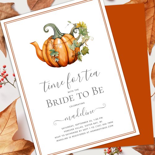 Autumn Pumpkin Time for Tea Bridal Shower Invitation
