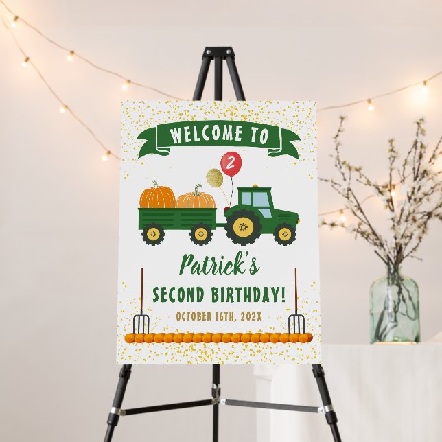 Autumn Pumpkin Tractor Fall Birthday Welcome Foam Board (In Situ (Stand))