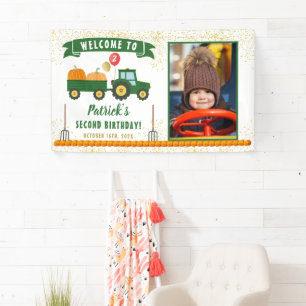 Autumn Pumpkin Tractor Fall Birthday Welcome Photo Banner