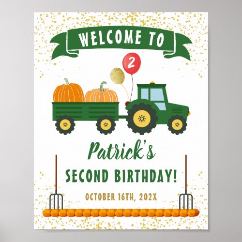 Autumn Pumpkin Tractor Fall Birthday Welcome Poster