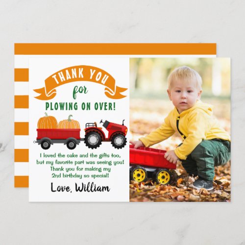 Autumn Pumpkin Tractor Farm Birthday Photo Thank You Card