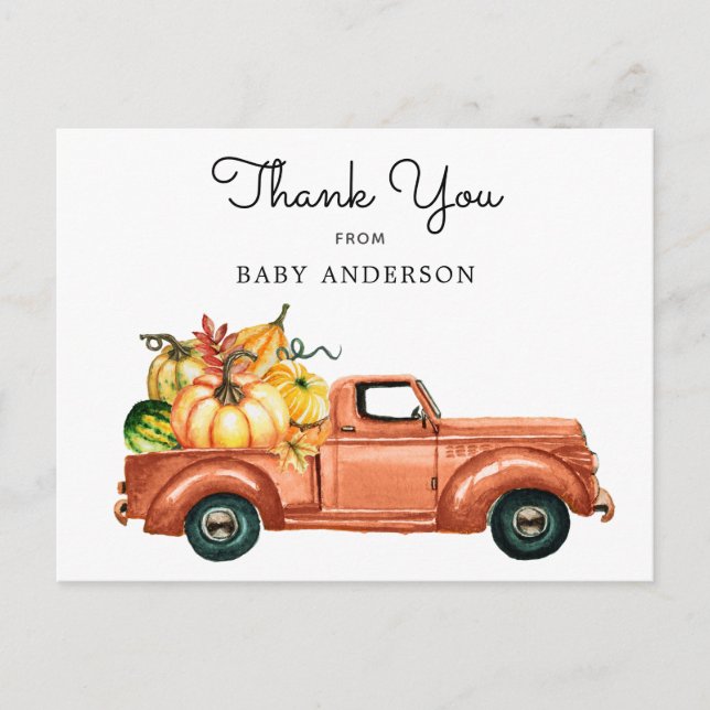 Autumn Pumpkin Truck Drive By Baby Shower Postcard (Front)