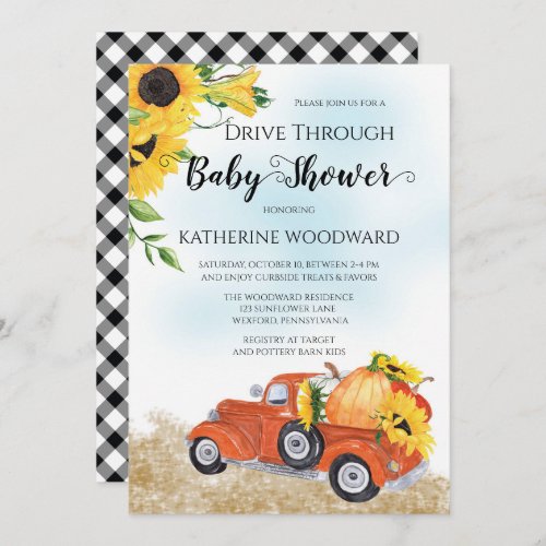 Autumn Pumpkin Truck Drive Through Baby Shower Inv Invitation