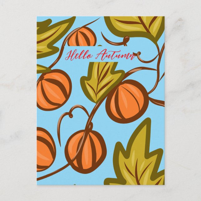 Autumn Pumpkin Vines Hand Drawn Design Postcard (Front)