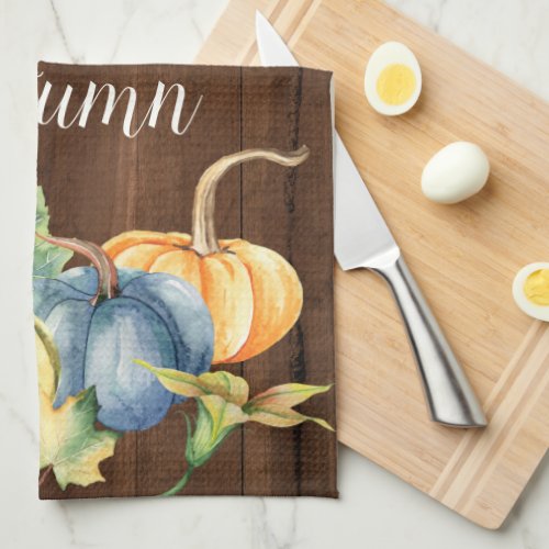 Autumn Pumpkin Watercolor Dark Wood Kitchen Towel