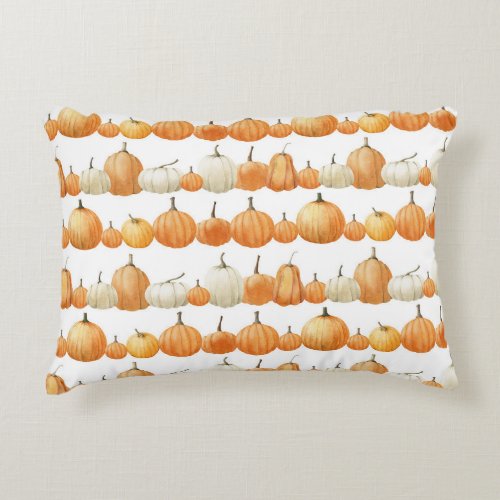 Autumn Pumpkin Watercolor Illustration Pattern Accent Pillow
