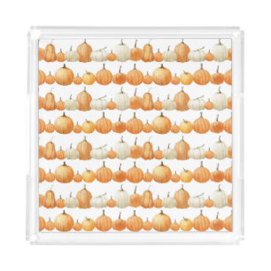 Autumn Pumpkin: Watercolor Illustration Pattern Acrylic Tray