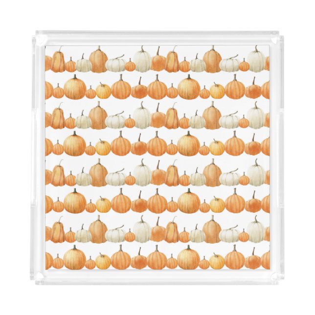 Autumn Pumpkin: Watercolor Illustration Pattern Acrylic Tray (Front)
