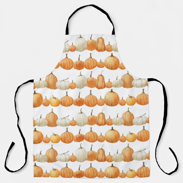Autumn Pumpkin: Watercolor Illustration Pattern Apron (Front)