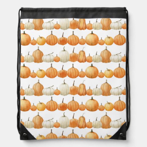 Autumn Pumpkin Watercolor Illustration Pattern Drawstring Bag