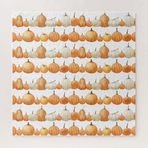 Autumn Pumpkin Watercolor Illustration Pattern Jigsaw Puzzle