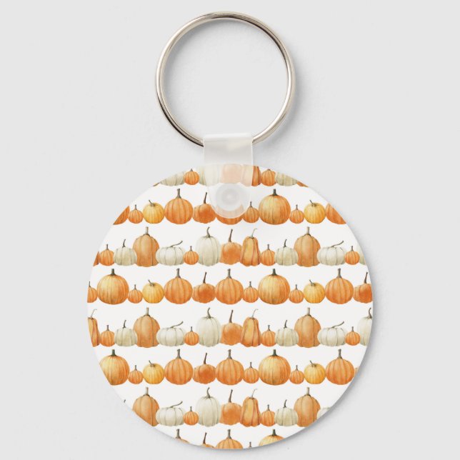 Autumn Pumpkin: Watercolor Illustration Pattern Keychain (Front)