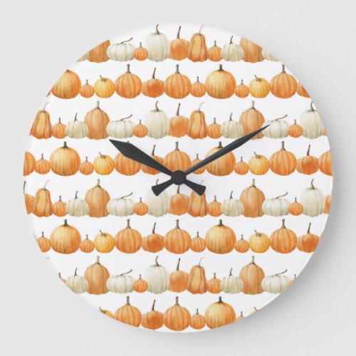 Autumn Pumpkin Watercolor Illustration Pattern Large Clock