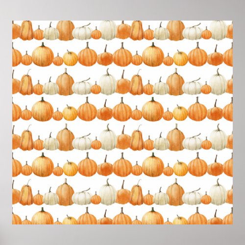 Autumn Pumpkin Watercolor Illustration Pattern Poster