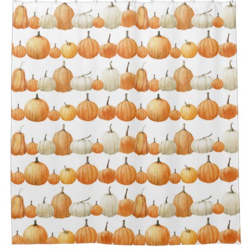 Autumn Pumpkin Watercolor Illustration Pattern Shower Curtain