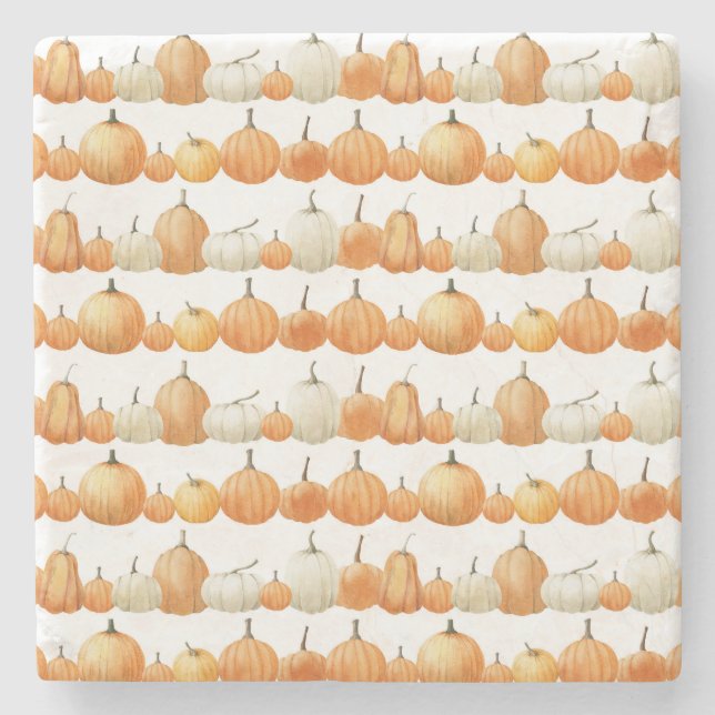 Autumn Pumpkin: Watercolor Illustration Pattern Stone Coaster (Front)