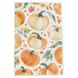 Autumn Pumpkin Watercolor Pattern Medium Gift Bag